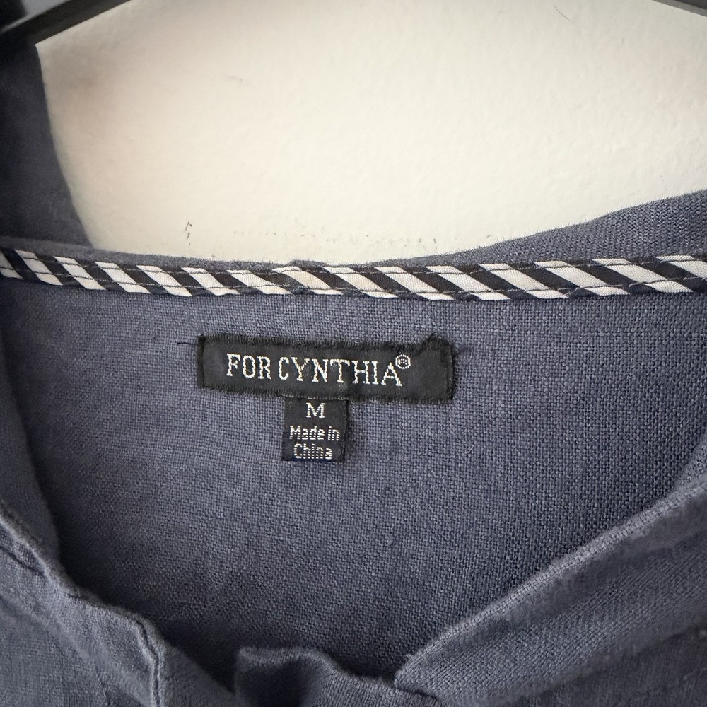 100 % Linen Spanner Navy Hooded Button-Front Jacket - Picture 3 of 8